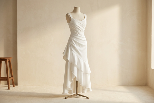 White Cascade Dresses for Dinner: Let the Diagonal Lead