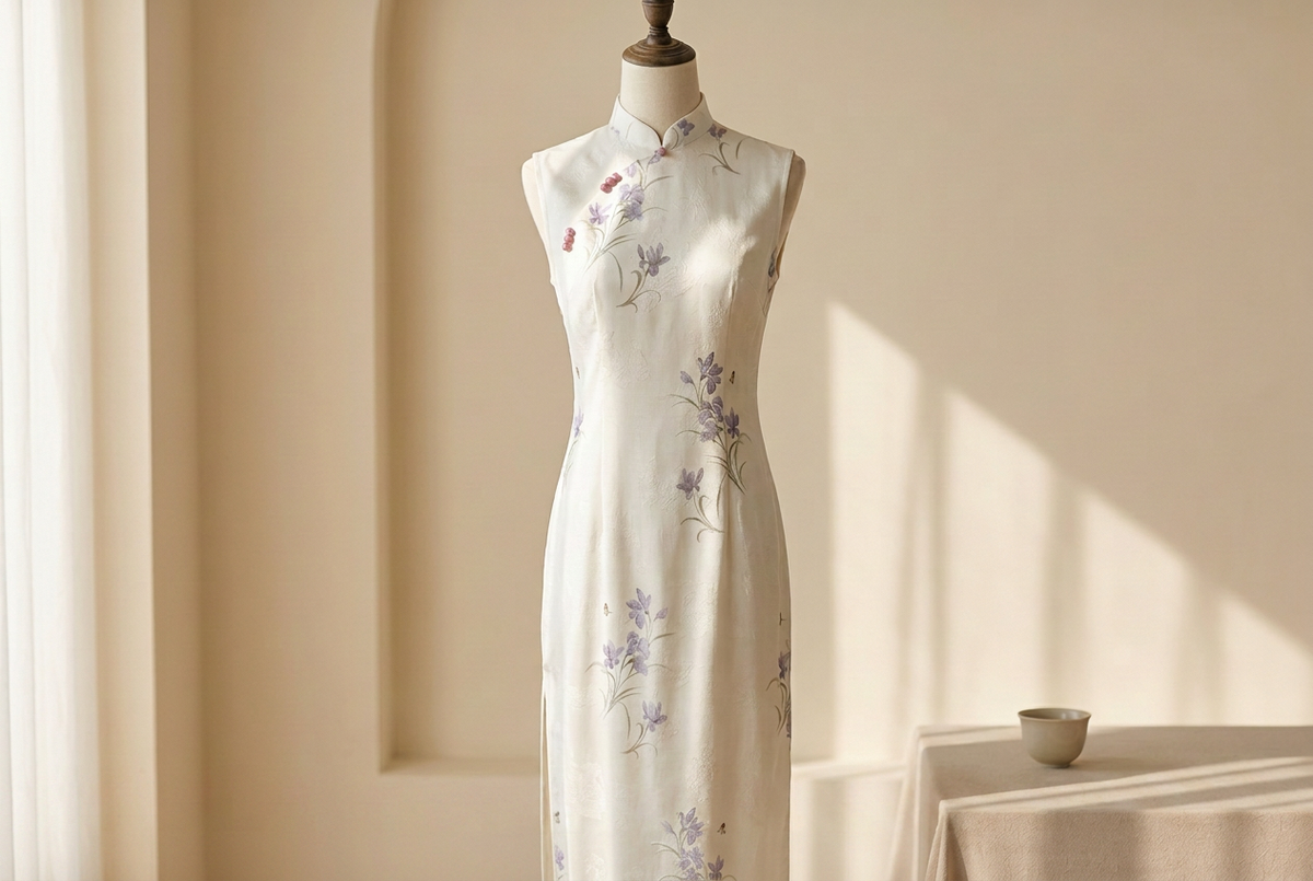 White Floral Qipao for Afternoon Tea: Let the Collar Lead