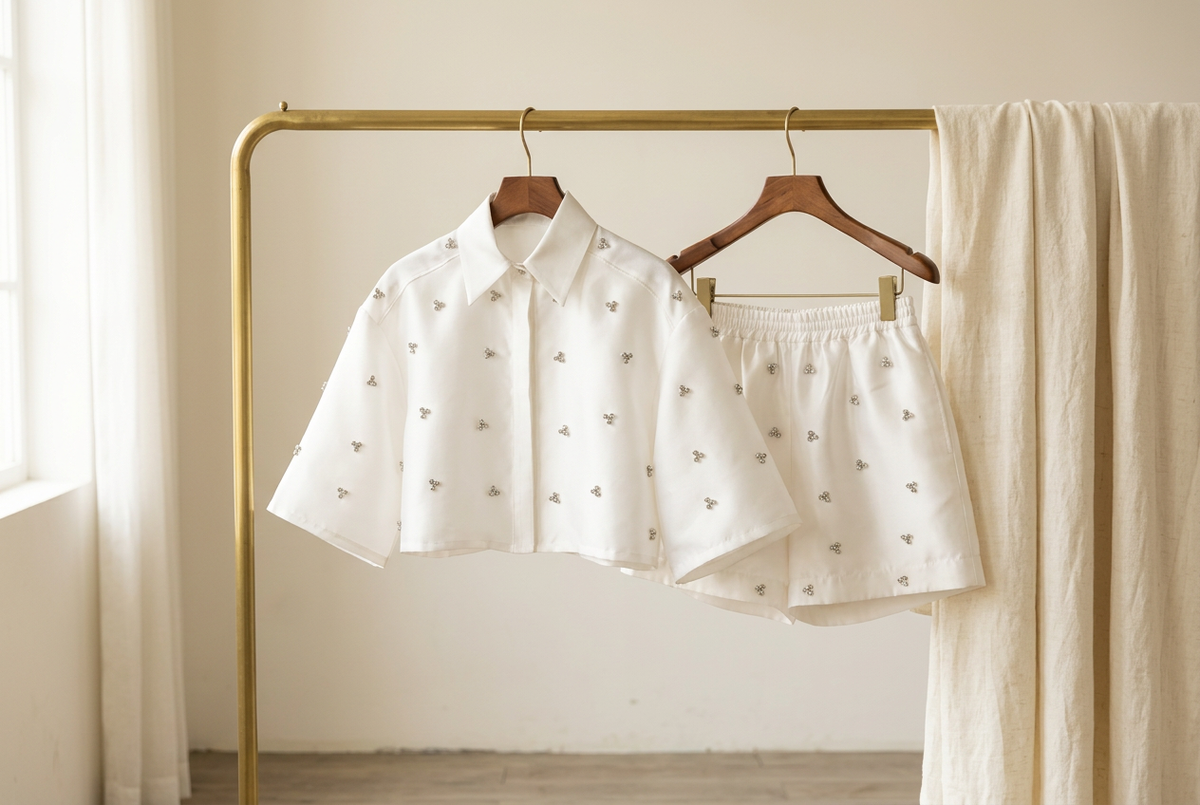 White Shorts Sets for Lunch: Check the Shirt Hem When Seated