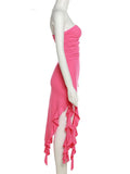 Elegant Strapless Dress Women Irregular Tassel 2023 Summer Trend Skinny Split Maxi Bodycon Birthday Party Clubwear