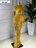 Women Velvet Ruched Stacked Long Sleeve Bodycon Midi Maxi Dress 2026 Street Party Sexy Vacation Long Dresses Vestidos