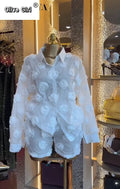 Street Fashion Women's Set Rose Floral Long Sleeve Shirt and Shorts Suit 2026 Party Vacation Two 2 Piece Set Outfits