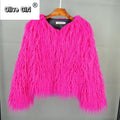 Solid Faux Fur Coats  Women Full Sleeve O-neck Open Stitch Covered Button Fur Jackets Winter Autumn Warm New Fashion
