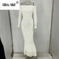 Women Autumn Winter Floor-Length Dress Elegant Long Sleeve Slash Neck Sequin Club Party Dresses Sexy Long Gown Maxi Dress