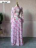 Women Long Sleeve Tie Dye Print O-neck Big Swing Midi A-line Long Maxi Dress 2026 Elegant Evening Birthday Party Dresses