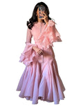 Women's Irregular Pleated Patchwork Fashion Long Flare Sleeve Waist Cinching Midi Dresses 2026 New Female Clothing
