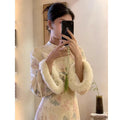 2026 Autumn Winter Retro Cheongsam Dress New Chinese Style Long Sleeved Stand Up Collar Embroidered with Velvet Improved Cheongsam Dress