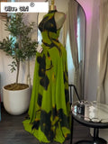 Women Printed Sleeveless with Sashes Fit and Flare A-line Maxi Dress 2026 Streetwear Beach Holiday Long Dresses Vestido