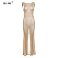 See Through Dress Female 2024Summer Thin Sleeveless Glitter Splits Coquette Backless Clubwear Beach Sexy Vestidos