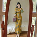 Autumn and Winter Dress with Thick Inverted Sleeves Knitted Retro Jacquard, Chinese Style High-end Embroidery, Improved Cheongsam Dress