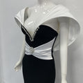 Sexy Women's Dress With Large Shoulders In White And a Cinched Waist With a v-Neck, Long Backless Bandage, And a Long Dress For