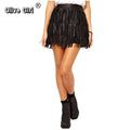 Sexy Women Black Tassel Mini Skirt Party Clubwear Summer Dance PU Leather Layered Fringe Tassel Bodycon Party Short Skirt