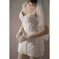 Customized White Spaghetti Strap Wedding Dresses Sleeveless Lace-Up Elegant Bridal Gowns Beaded Mini Wedding Gowns