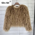 Solid Faux Fur Coats  Women Full Sleeve O-neck Open Stitch Covered Button Fur Jackets Winter Autumn Warm New Fashion