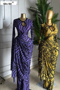 Women Striped Print Ribbon Ruched Long Sleeve Bodycon Maxi Long Dress 2026 Sexy Birthday Party Education Trendy Dresses