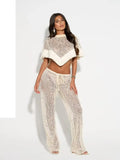 Silver Sequin Fringe 2 Piece Outfit Chic High‑neck Crop Top Mini Skirt Set 2026 Summer Beach Nightclub Party Women Matching Suit