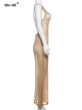 See Through Dress Female 2024Summer Thin Sleeveless Glitter Splits Coquette Backless Clubwear Beach Sexy Vestidos