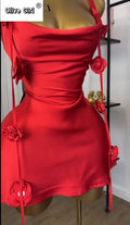Women Floral Applique Sleeveless Strap Midi A-line Dress Summer Holiday Birthday Sexy Club Party Evening Dresses