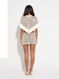 Silver Sequin Fringe 2 Piece Outfit Chic High‑neck Crop Top Mini Skirt Set 2026 Summer Beach Nightclub Party Women Matching Suit