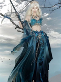 Exotic Hanfu Set Women's Fish Princess Dress Set Blue Butterfly Embroidered Fairy Costume
