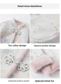 Satin Jacquard Mink Fur Jacket for Women Coat Autumn and Winter High-end Cotton Jacket with Button Closure