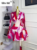 Women Tie Dye Print Flare Long Sleeve Wrap V-neck with Sashes Ruffle Dress 2026 Elegant Vacation Party Birthday Dresses