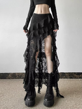Tassels Women Skirts Chic Irregular Hem Multi-Layered Ruffles Lace Patchwork Summer Trend Skinny Versatile Bottoms