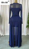 Women O-neck Long Sleeve Pleated Inner A-line Maxi Dress 2026 Evening Sexy Party Birthday Vacation Long Dresses Vestidos