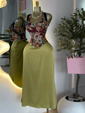 Women's Dress Set Print Bow Corset Top and Maxi Long Skirt Suit  Summer Elegant Evening Two 2 Piece Set Outfits