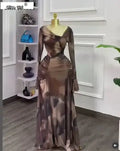 Women Tie Dye Printed Skew Neck Flare Long Sleeve Ruched Stacked Maxi Long Dress  Summer Birthday Sexy Party Dresses
