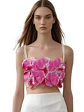 Women Hotsweet Sexy Backless Sweet Three Dimensional Flowers Beads Straps Camis Short Top High Street 2025 Summer Clothing