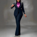 Fashion Pearl Splicing Women's Set Long Sleeve Blazer and Wide Leg Pants Suit 2024 Winter OL Fall Two 2 Piece Set Outfit