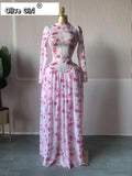 Women leaf Print patchwork smock Midi A-line Long Maxi Dress 2026 Elegant Evening Birthday Party Dresses Trendy Vestidos