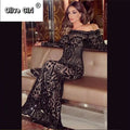 Women Autumn Winter Floor-Length Dress Elegant Long Sleeve Slash Neck Sequin Club Party Dresses Sexy Long Gown Maxi Dress
