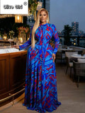 Women O-neck Long Sleeve Big Swing Tie Dye Print Long Dress 2026 Sexy Parties Evening Vacation Maxi Dresses Vestidos