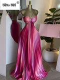 Elegant Sleeveless Sweet Strapless Gradient Floor-Length Long Women Dress Beach Party Evening Sexy Pleated Dresses