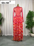 Women leaf Print patchwork smock Midi A-line Long Maxi Dress 2026 Elegant Evening Birthday Party Dresses Trendy Vestidos