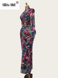 Tie Dye Printed Women Set Wrap Crop Top + Ruched Maxi Skirt 2026 Summer Beach Vacation Birthday Two Piece Set Outfits