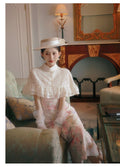 Printed Sleeveless Qipao Dress+lace Shawl Atmosphere Set for Women's Clothing