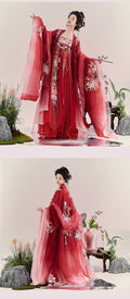Olive Girl Red Embroidered Hanfu Dress for Ren Faire 2026 Garden Wedding Fairycore Photoshoot Everyday Wear S-XL XS-3XL Plus Size Hand Embroidered Flowing Sleeve Editorial Not Costume Chinese Heritage Fashion Women