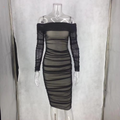 Sexy Black Mesh Summer Dress Women Slash Neck Folds Bodycon Dress Woman Party Night Vintage Elegant Dress Ladies Vestidos