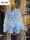 Street Fashion Women's Set Rose Floral Long Sleeve Shirt and Shorts Suit 2026 Party Vacation Two 2 Piece Set Outfits