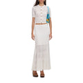 Summer Edge Date White Hollow Knit Two Piece Set for Women Button Accent Crop Top Mermaid Skirt Outfit for Casual Daily Wear