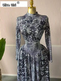 Women Plaid Round Neckline Long Sleeve Fit and Flare Long Maxi Dress 2025 Even Party Education Vacation Dresses Vestidos