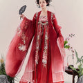 Olive Girl Red Embroidered Hanfu Dress for Ren Faire 2026 Garden Wedding Fairycore Photoshoot Everyday Wear S-XL XS-3XL Plus Size Hand Embroidered Flowing Sleeve Editorial Not Costume Chinese Heritage Fashion Women