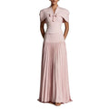 Chic Pink 3 Piece Set for Women Beaded Bow Cape Sleeve Strapless Corset Top High Waist Pleated Floor Length Skirt for Party