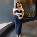 Sexy Women's Dress With Large Shoulders In White And a Cinched Waist With a v-Neck, Long Backless Bandage, And a Long Dress For