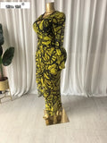 Women Striped Print Ribbon Ruched Long Sleeve Bodycon Maxi Long Dress 2026 Sexy Birthday Party Education Trendy Dresses