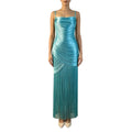 Glam Shiny Spaghetti Strap Cowl Neck Ruched Wrap Maxi Dress for Women High Split Overlay Fringe Hem Club Party Evening Wear
