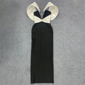 Sexy Women's Dress With Large Shoulders In White And a Cinched Waist With a v-Neck, Long Backless Bandage, And a Long Dress For